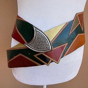 Handmade 100% Genuine Leather MultiColored Diamonds Forever Belt Womens 39" Bali